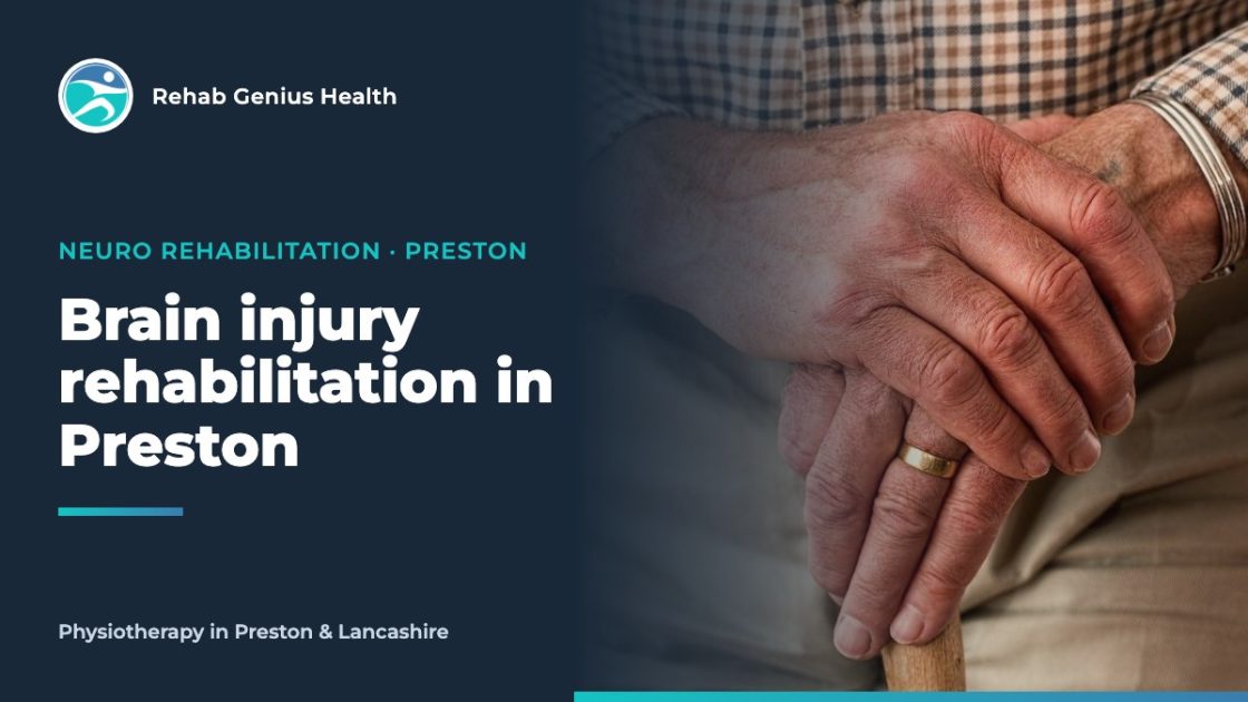 Hands resting on a walking stick, representing balance and mobility support during brain injury rehabilitation.